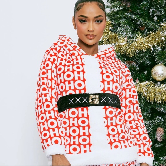 Weekending sz os red white ho ho ho santa christmas overside hoodie pjs - Picture 3 of 5